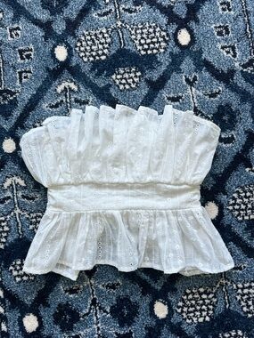 White Strapless Eyelet Peplum Top